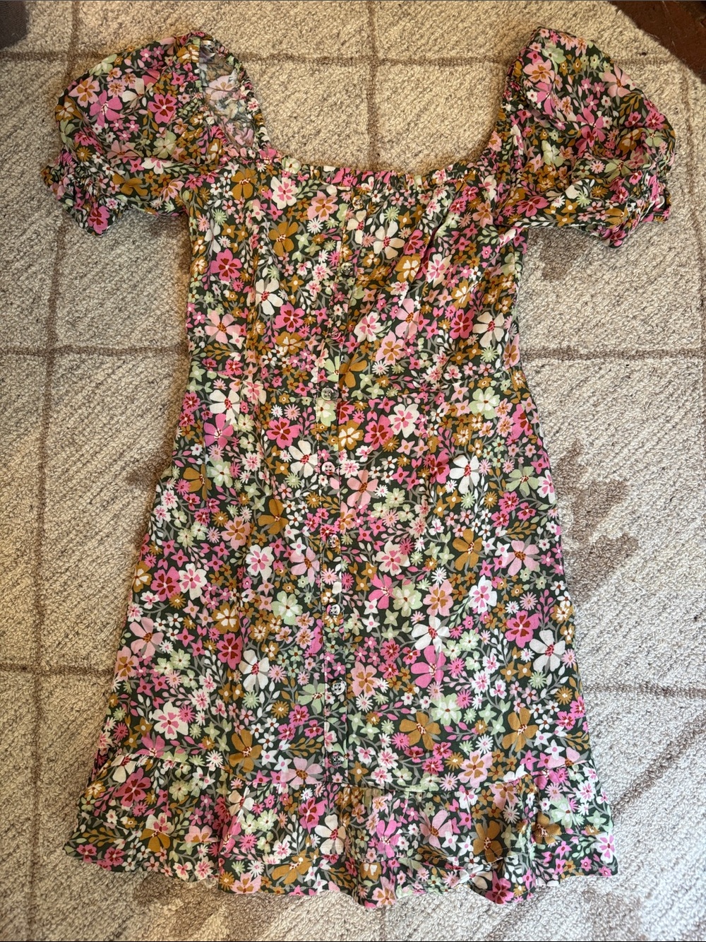 Lost + Wander Smocked Mini Dress - Beige & Cream